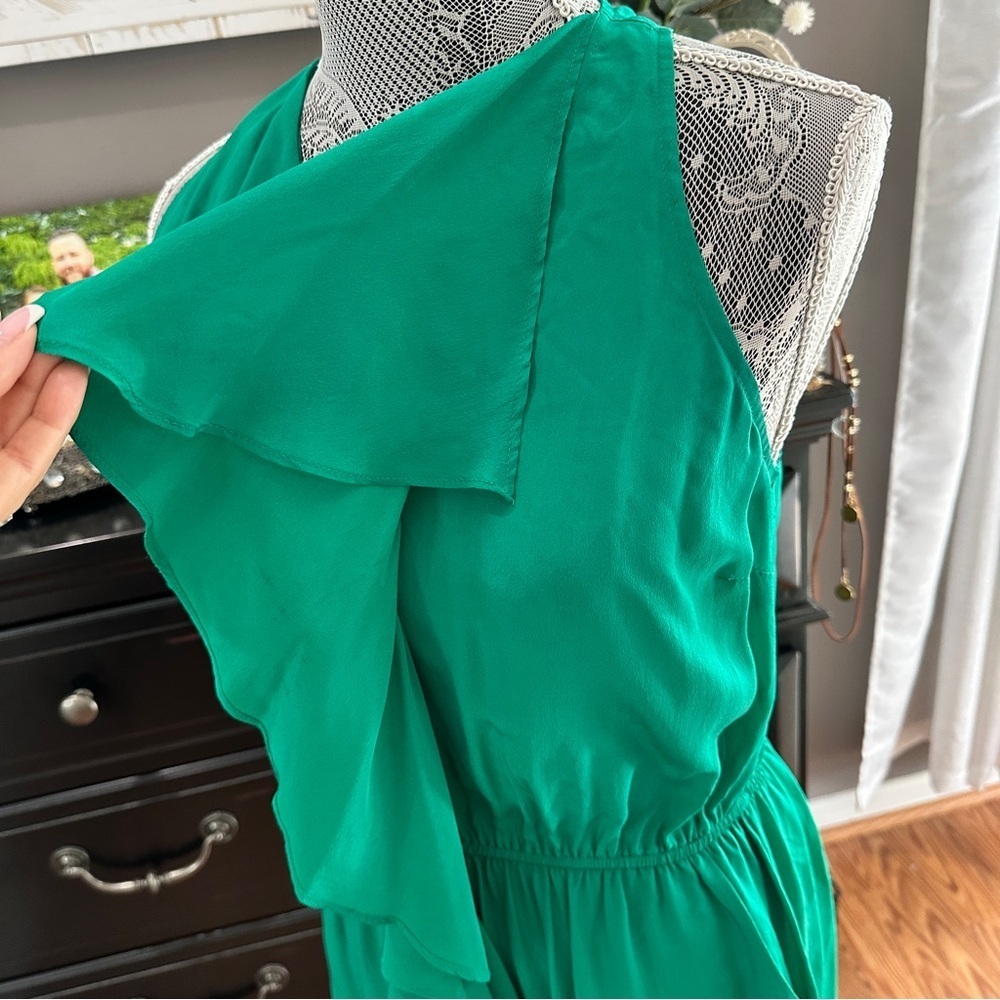 Anthropologie Greylin 100% Silk Emerald Green Ruffle Sleeveless Mini Dress M - Picture 4 of 16